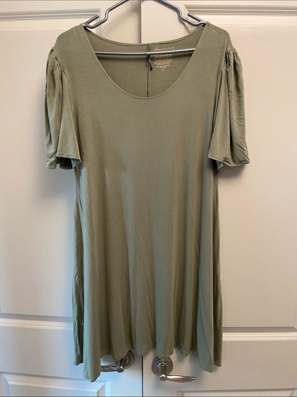 Olive Scoop Neck Flutter Sleeve Tunic Bamboo Dress Made in Canada
